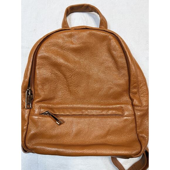 Clark & Madison Mini Leather Backpack Butterscotch Pebbled Zipper Tan City Chic